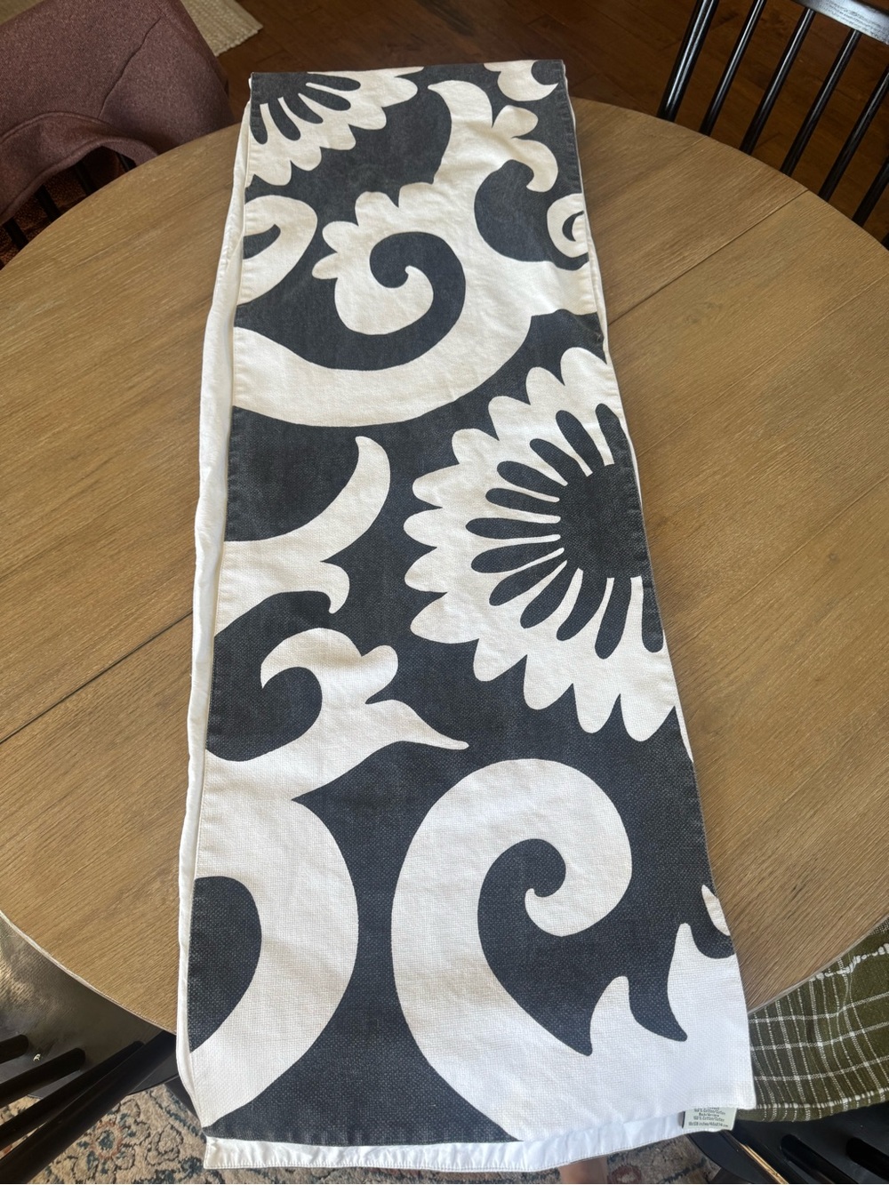 Pottery Barn Black White Floral Table Runner Fall Halloween Decor 18x108